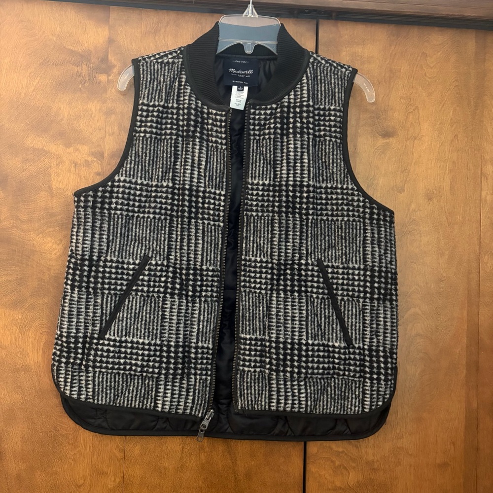 Madewell Black and White Plaid Vest